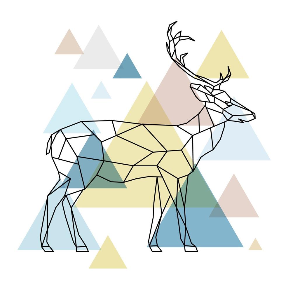 Silhouette of a geometric deer standing on the side. Scandinavian style. vector