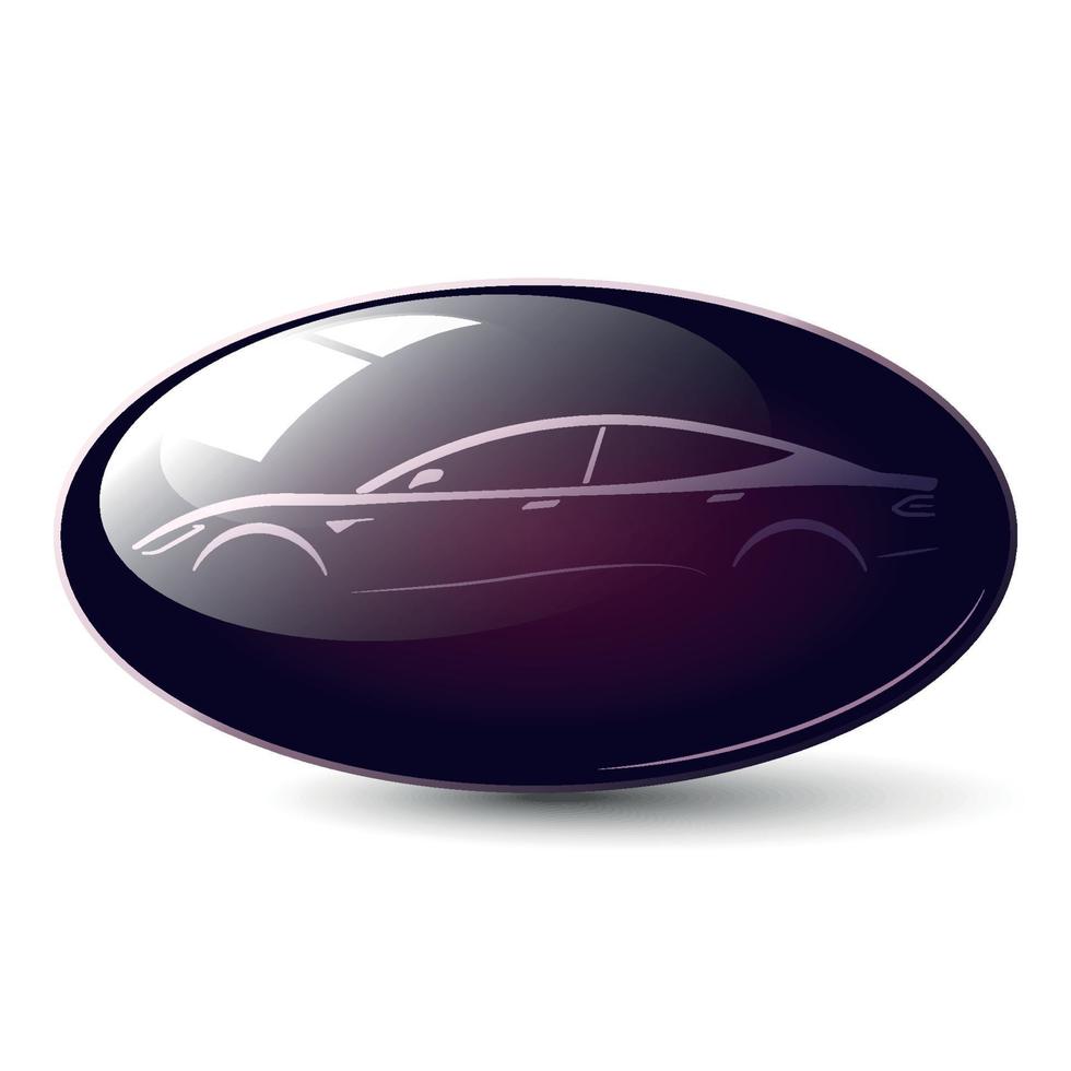 botón ovalado brillante de icono de coche. ilustración vectorial. vector