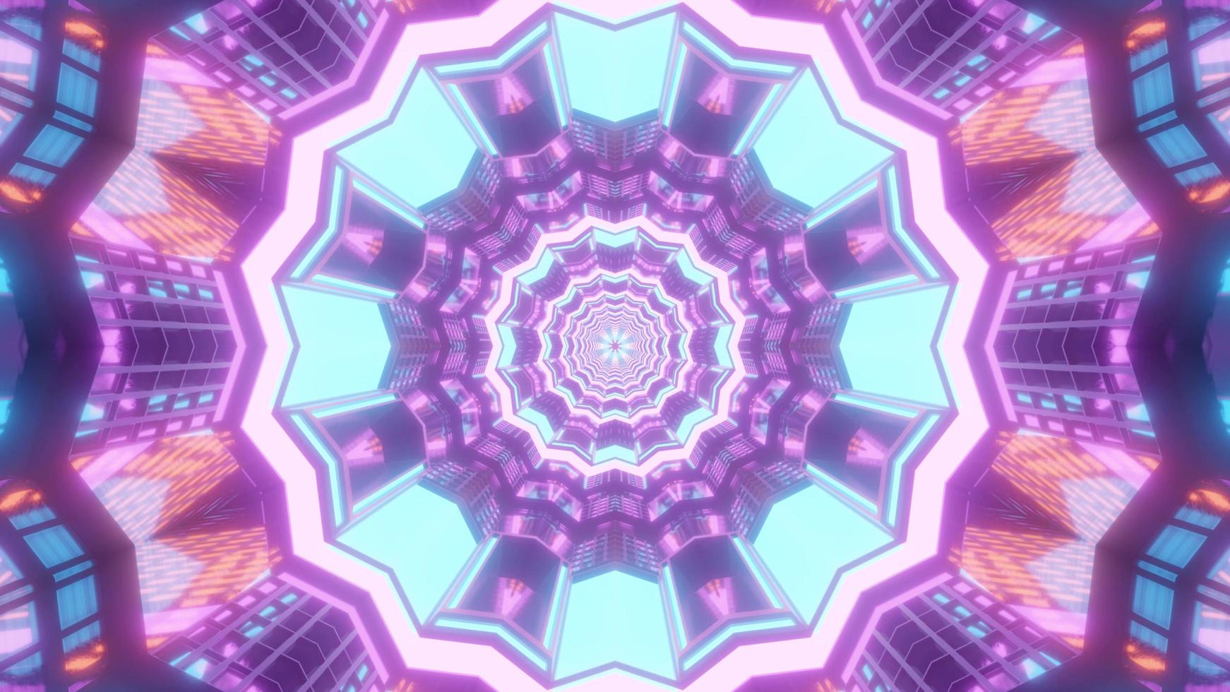 Blue, pink, purple, and white lights and shapes kaleidoscope 3d illustration for background or wallpaper photo