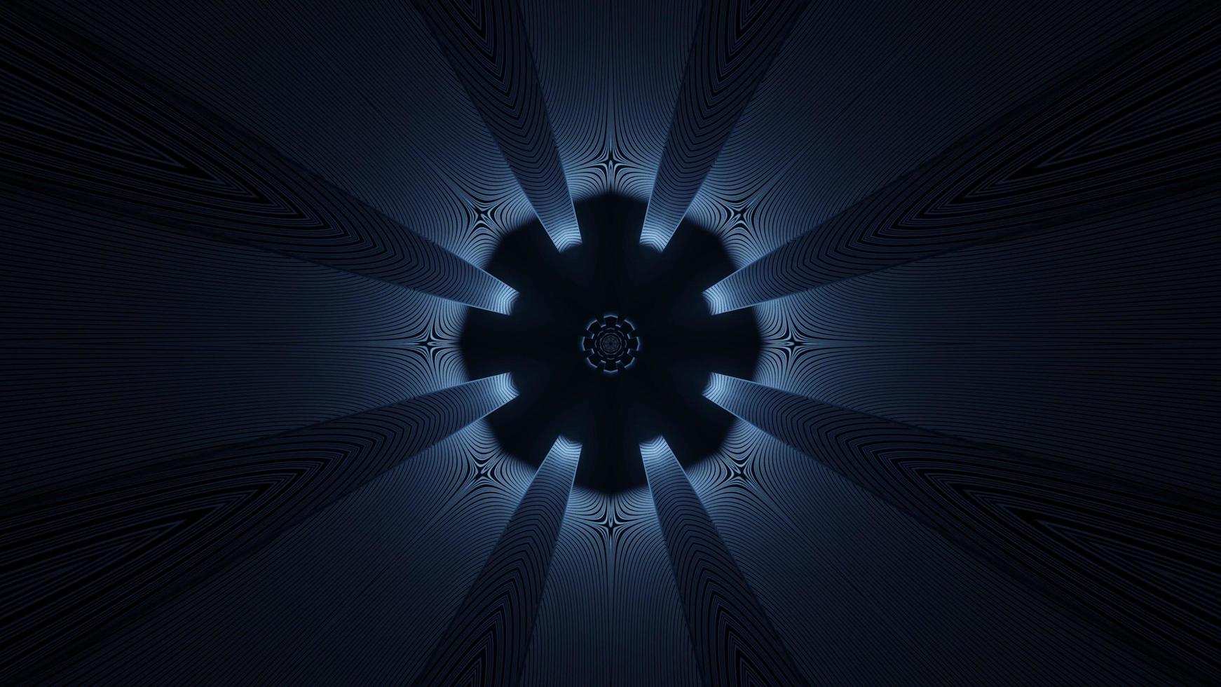 Blue, black, and white lights and shapes kaleidoscope 3d illustration for background or wallpaper photo