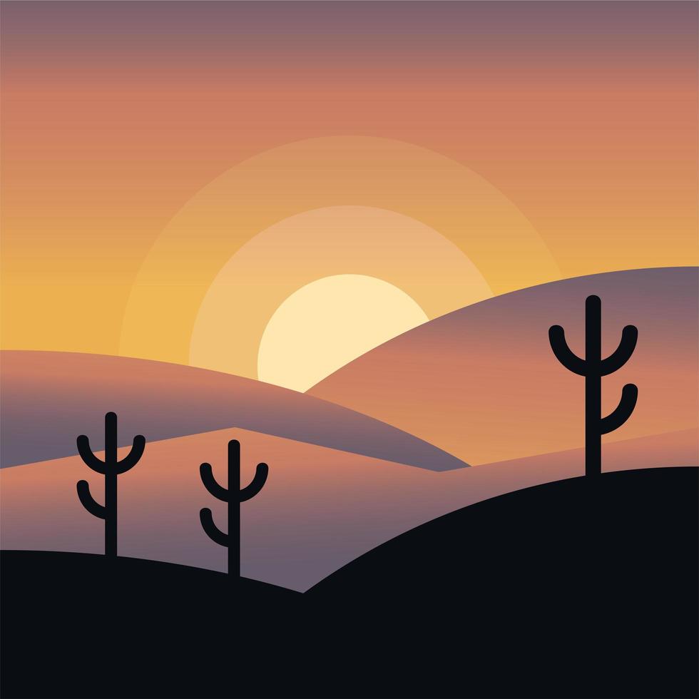 cactus at mountain silhouette background vector