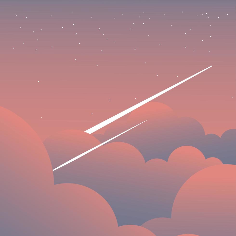 pink clouds on sky with shooting stars background vector
