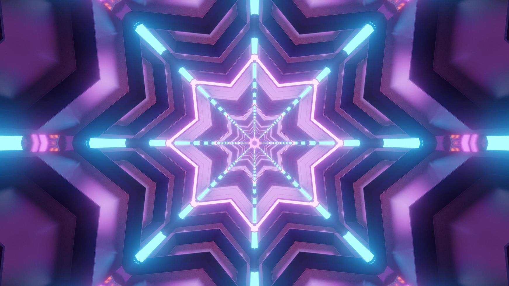 Blue, purple, and white lights and shapes kaleidoscope 3d illustration for background or wallpaper photo