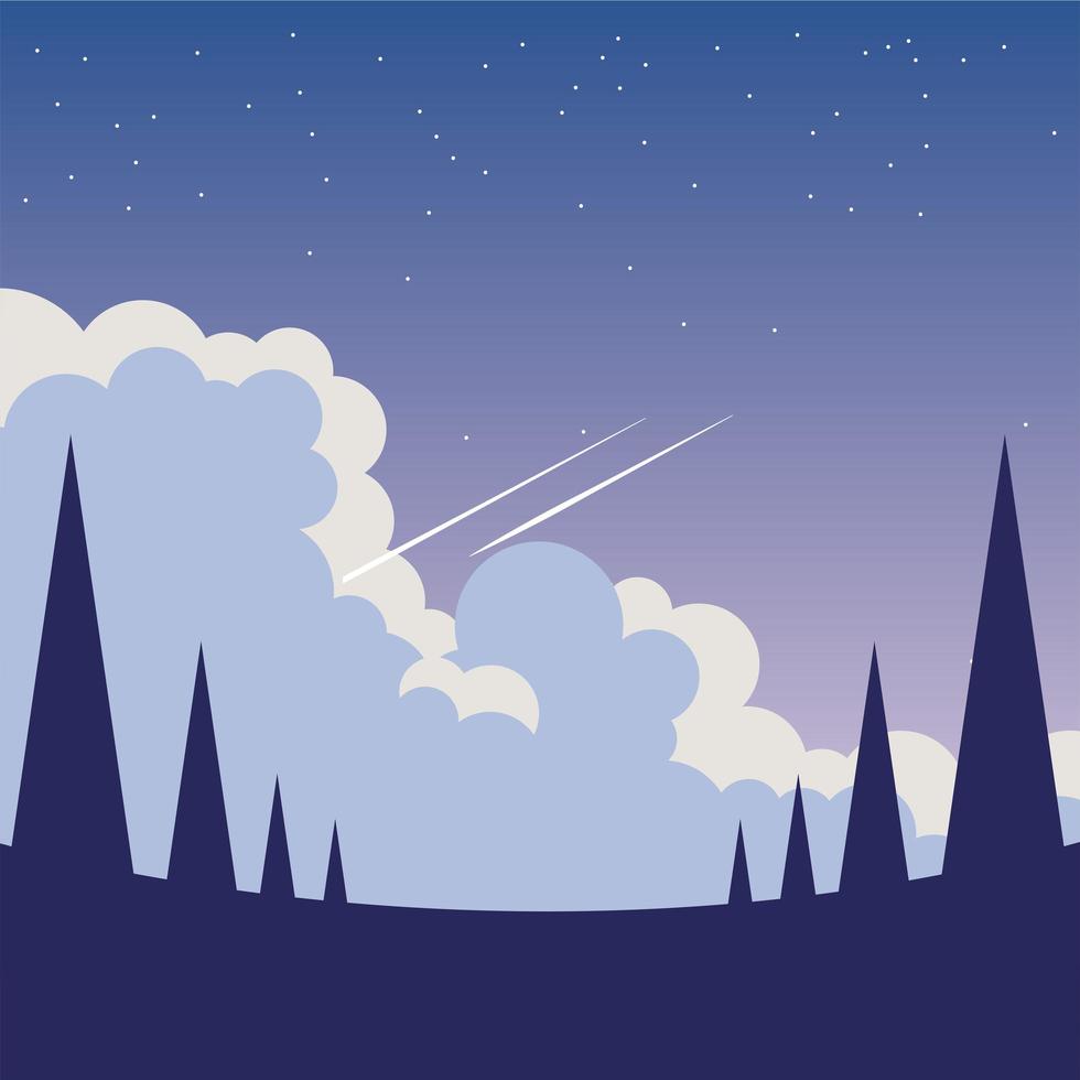 pine trees in front of a night sky background vector