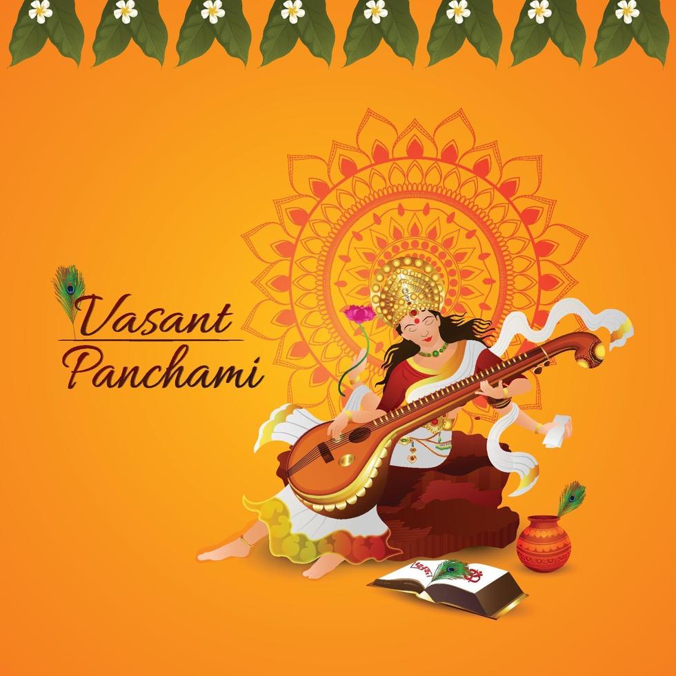 Creative illustration of goddess saraswati happy vasant panchami vector