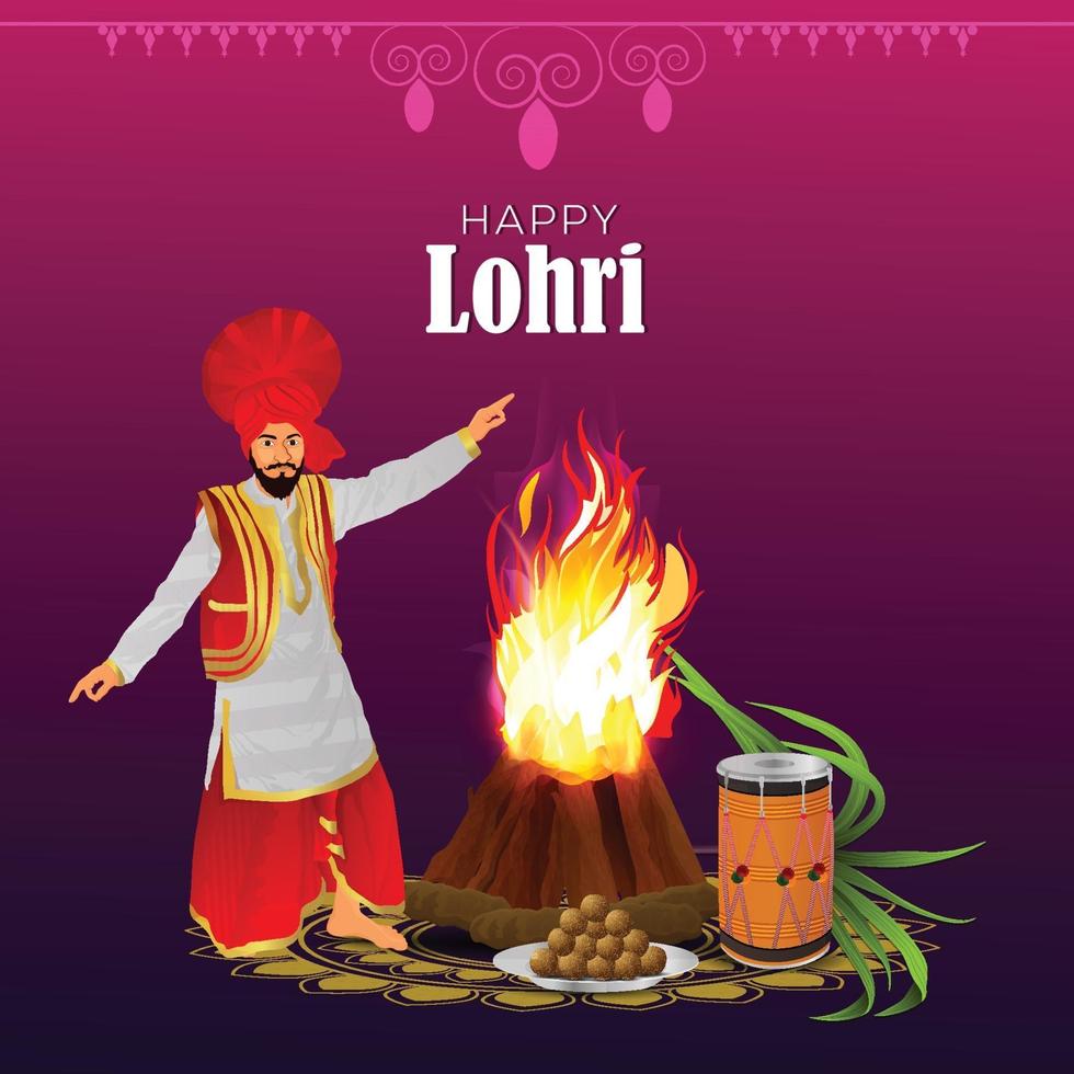 feliz tarjeta de felicitación de lohri vector