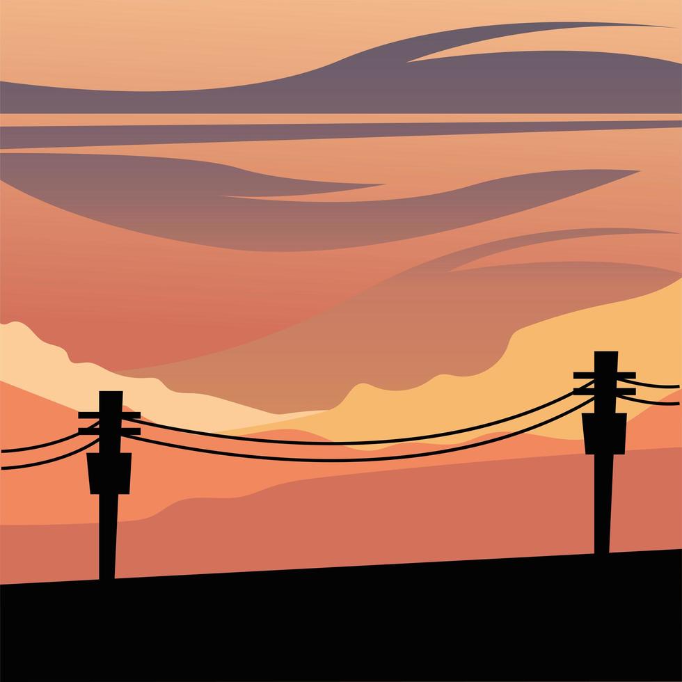 light poles silhouette in front of a orange sky background vector