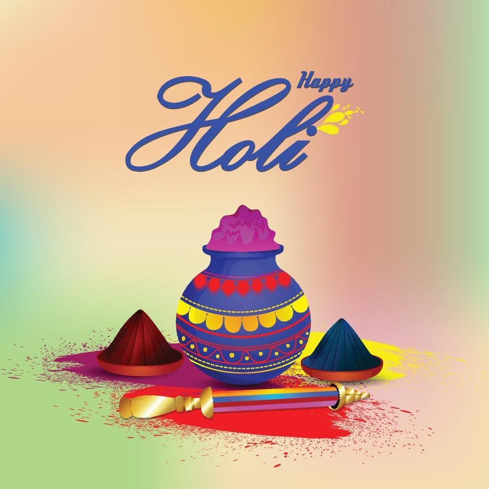 Happy holi concept with color mud pot vector