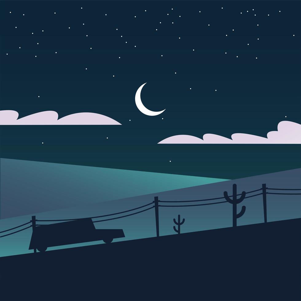 silhouette of a car and mountain at night background vector