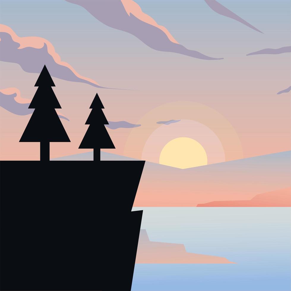 cliff with pine trees background vector