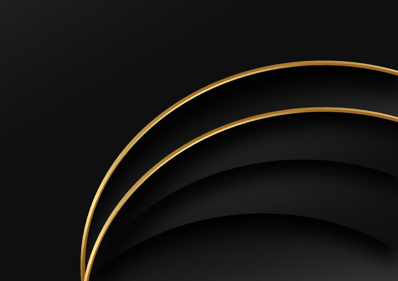 Luxury curve overlap layers black background with glitter and golden lines with copy space for text. vector