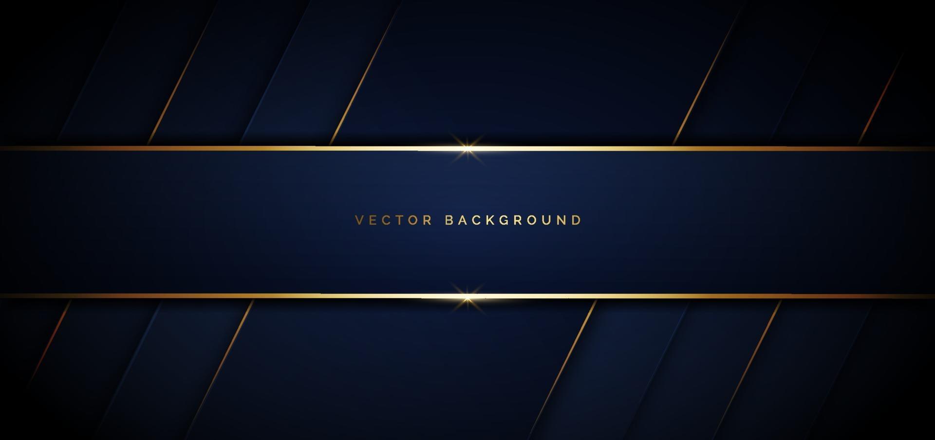 Banner dark blue geometric diagonal background with golden line and space for text. Luxury style. vector