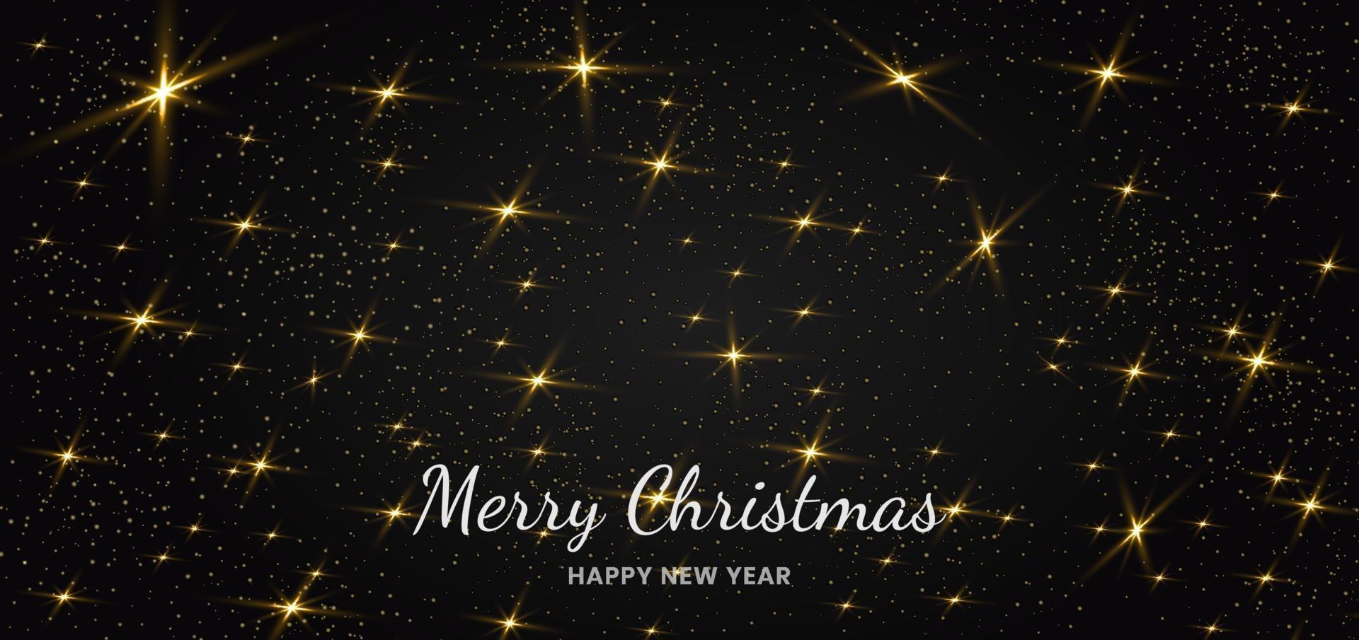 Gold glitter and light effect of particles on black background star dust sparkling particles. Christmas banner design. vector