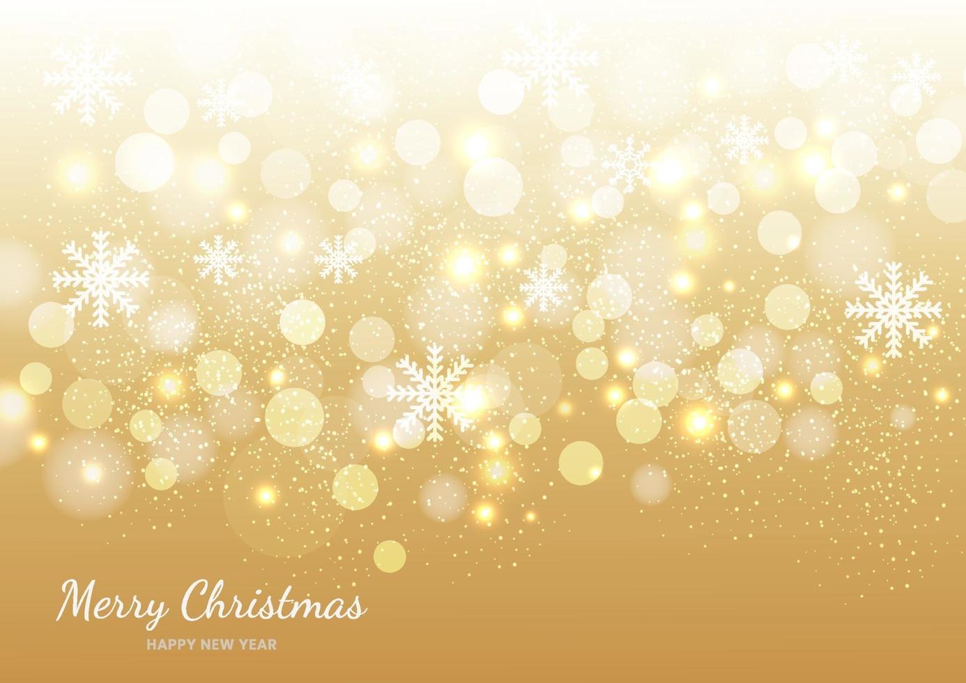 Christmas golden background of snowflakes and bokeh. vector