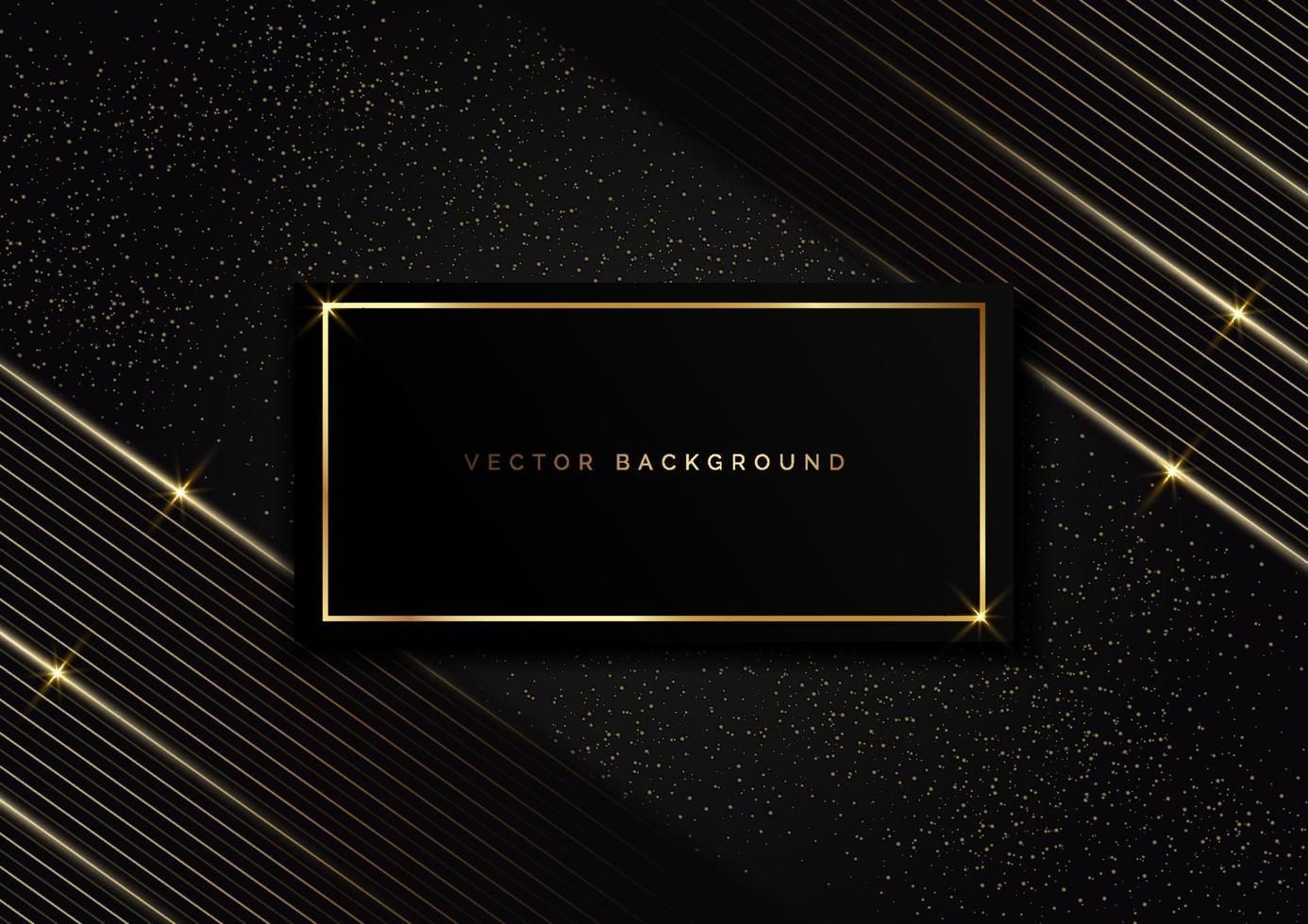 Abstract frame stripes golden lines diagonal overlap on dot gold glitter black background. Luxury style. vector