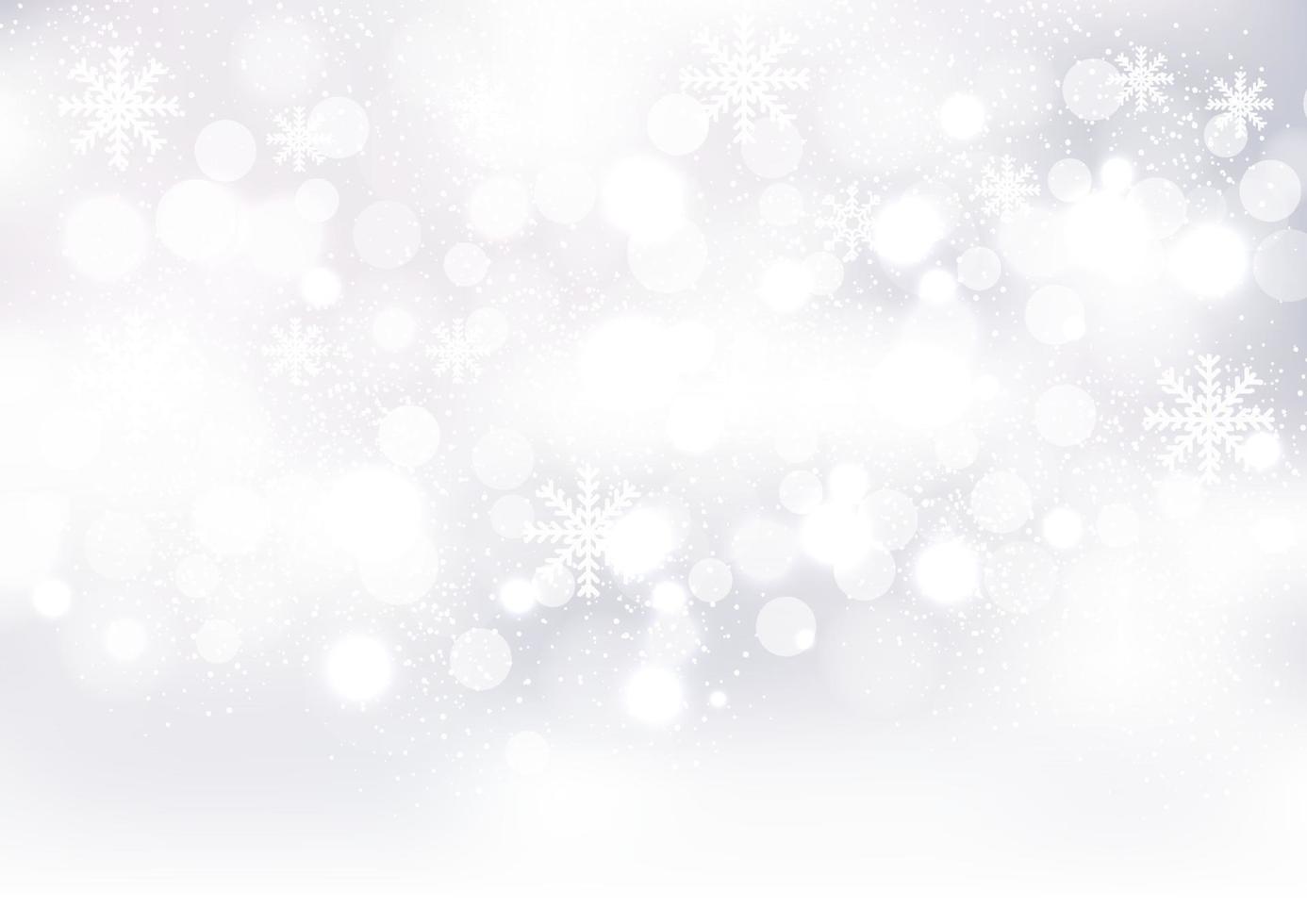 Fondo de Navidad de copos de nieve y bokeh. vector