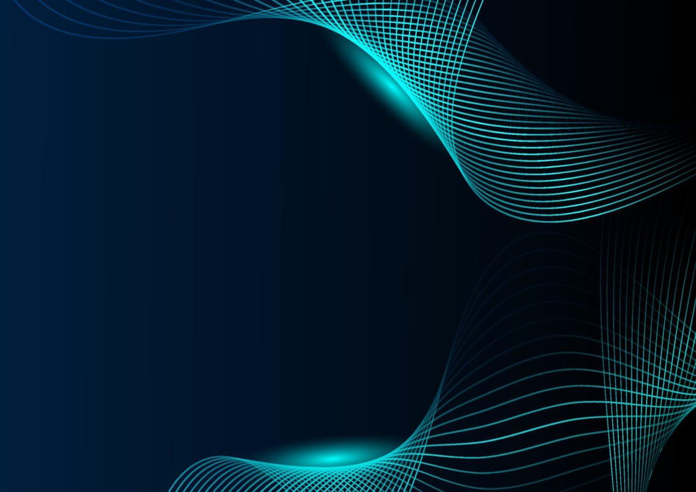 Abstract glowing wave green lines on dark background. Technology concept. vector