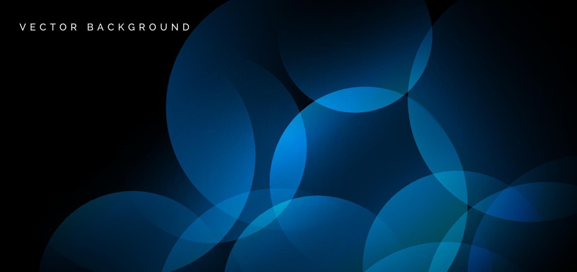 Abstract blue geometric circles overlapping on black background. Technology concept. vector