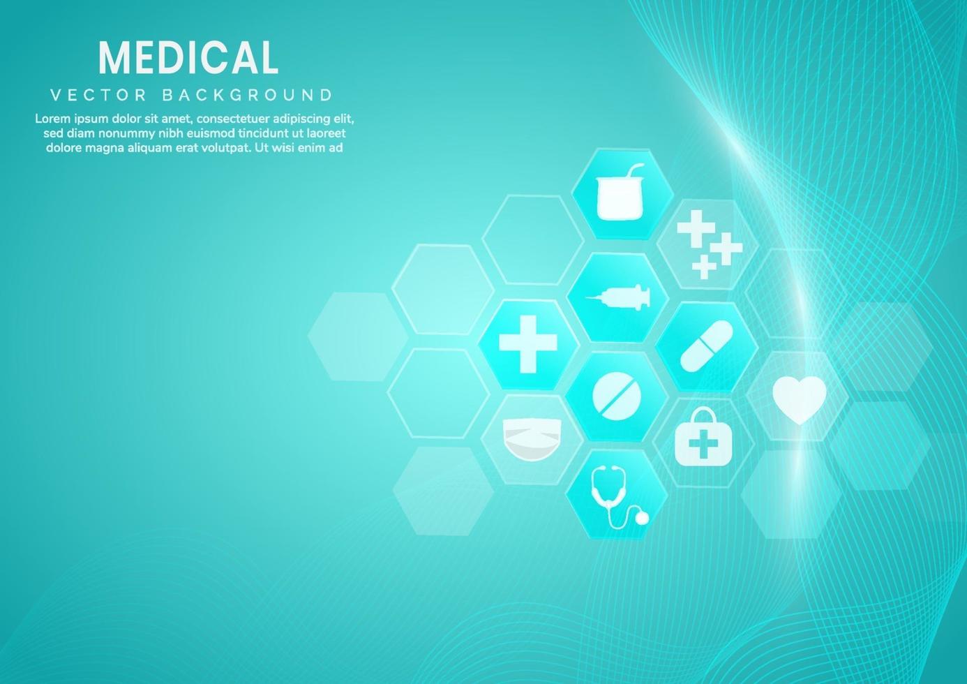 Abstract blue hexagon pattern and wave lines background.Medical and science concept and health care icon pattern. vector