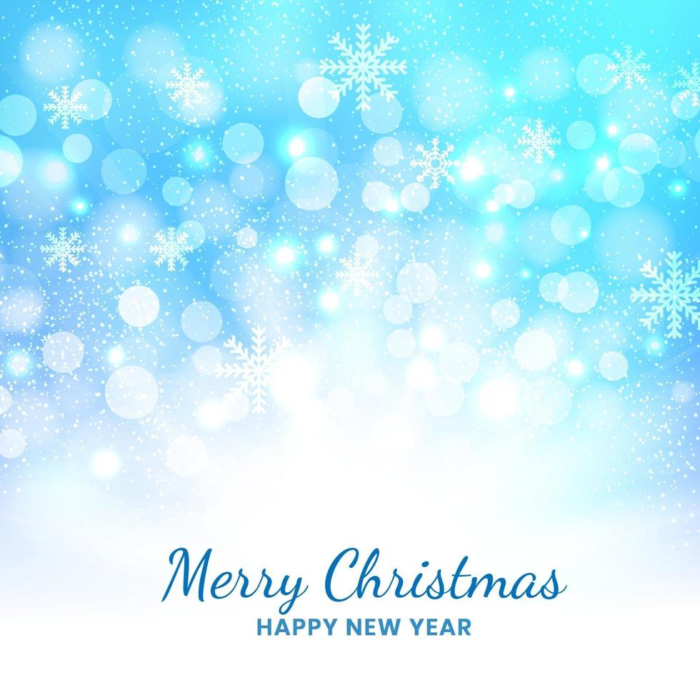 Christmas blue background of snowflakes and bokeh. vector