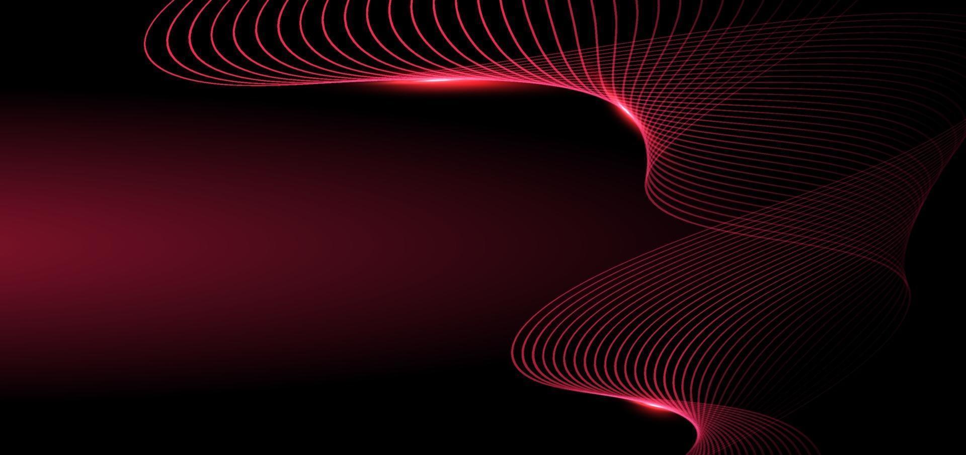 Abstract glowing wave red lines on dark background. Technology concept. vector