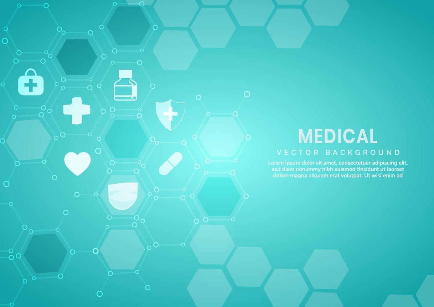 Fondo de patrón hexagonal azul abstracto concepto médico y científico y patrón de icono de atención médica. vector