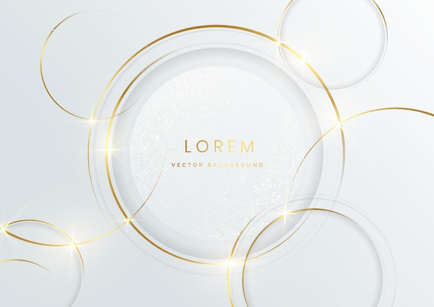 Abstract gold circles lines overlapping on white background. vector