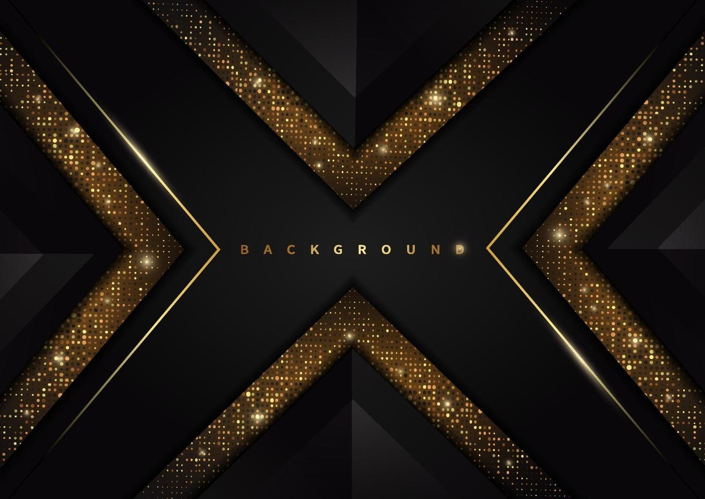 Abstract template triangles black geometric with golden line and glitter gold dot on black background. Luxury style. vector