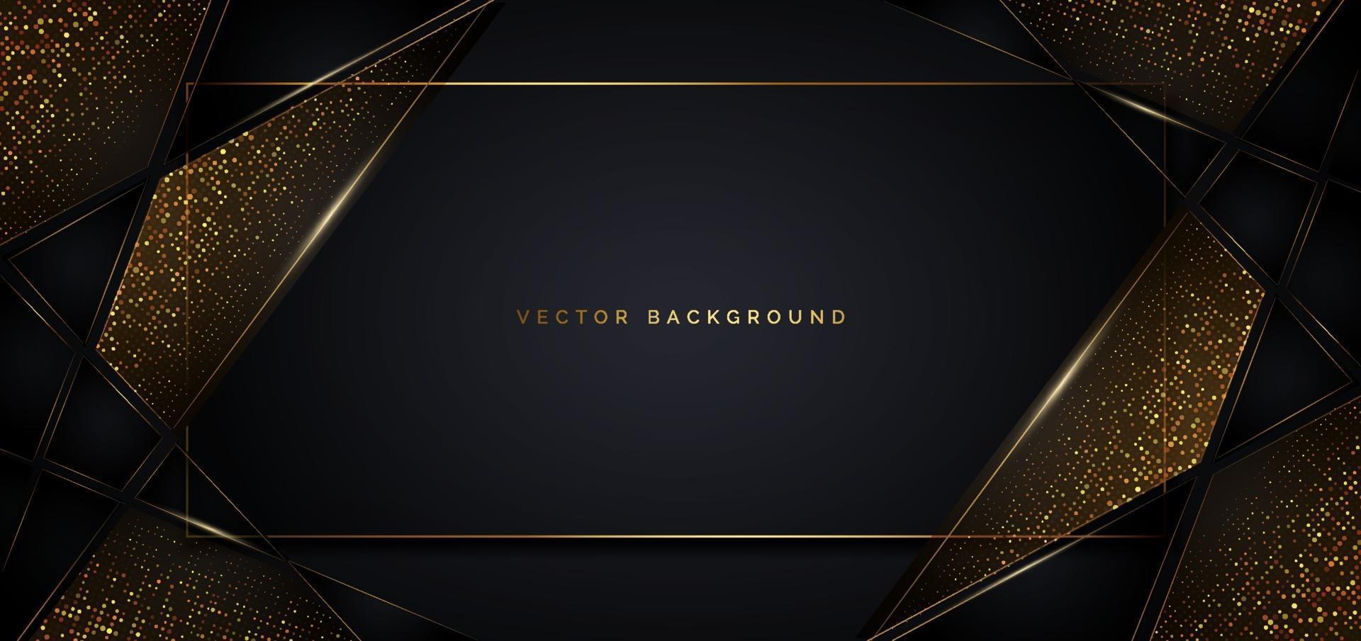 Abstract template dark geometric oblique with golden line layer decoration glitter dot on dark background. Luxury style. vector