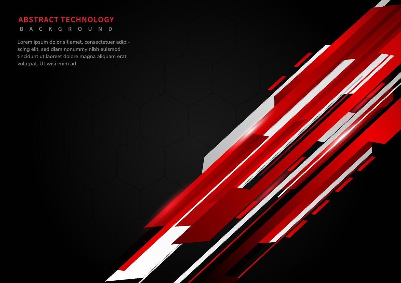 Tecnología abstracta geométrica de color rojo y negro con luz roja sobre fondo negro. vector