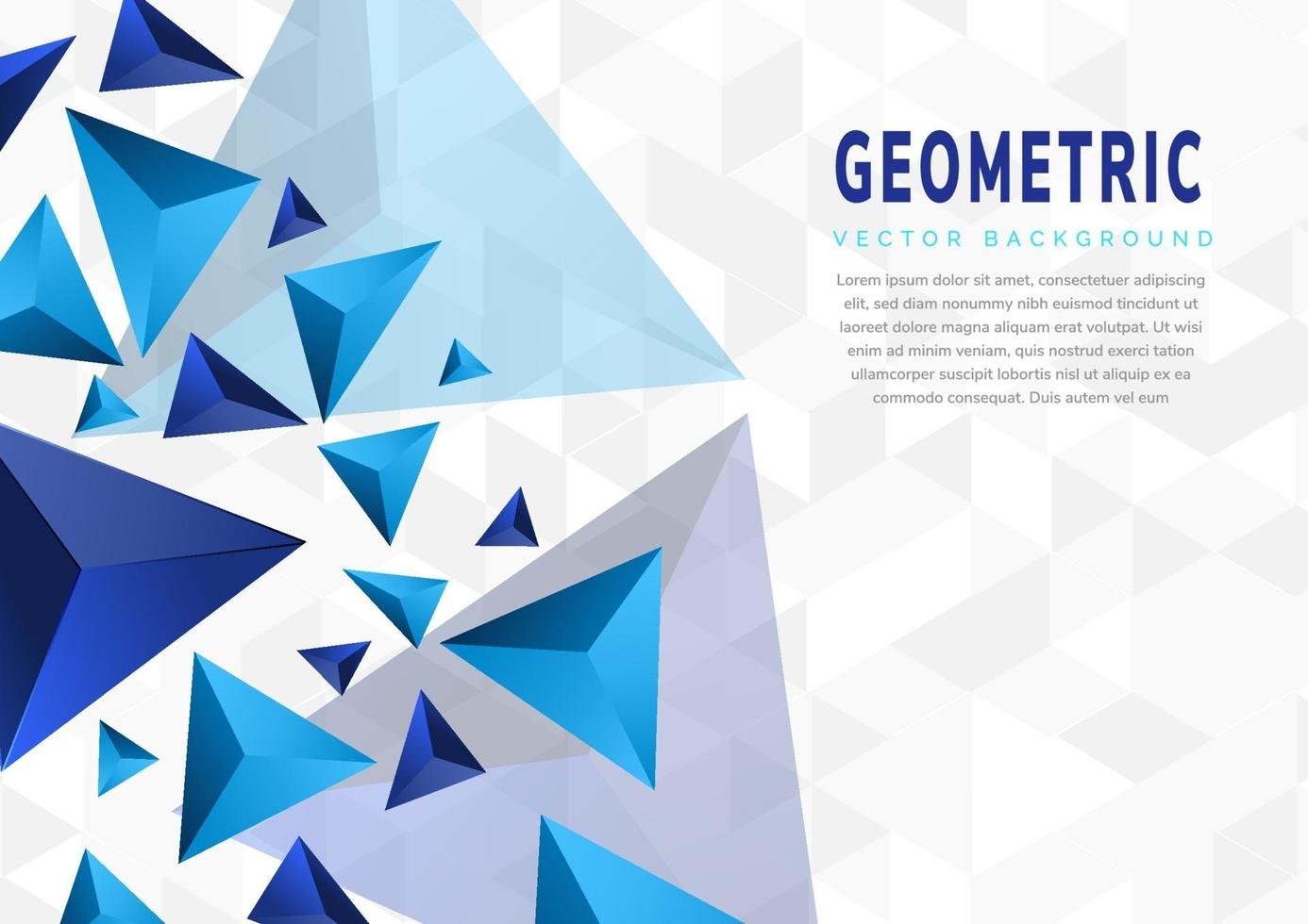 Abstract blue triangles geometric shape on white grey background with copy space. vector