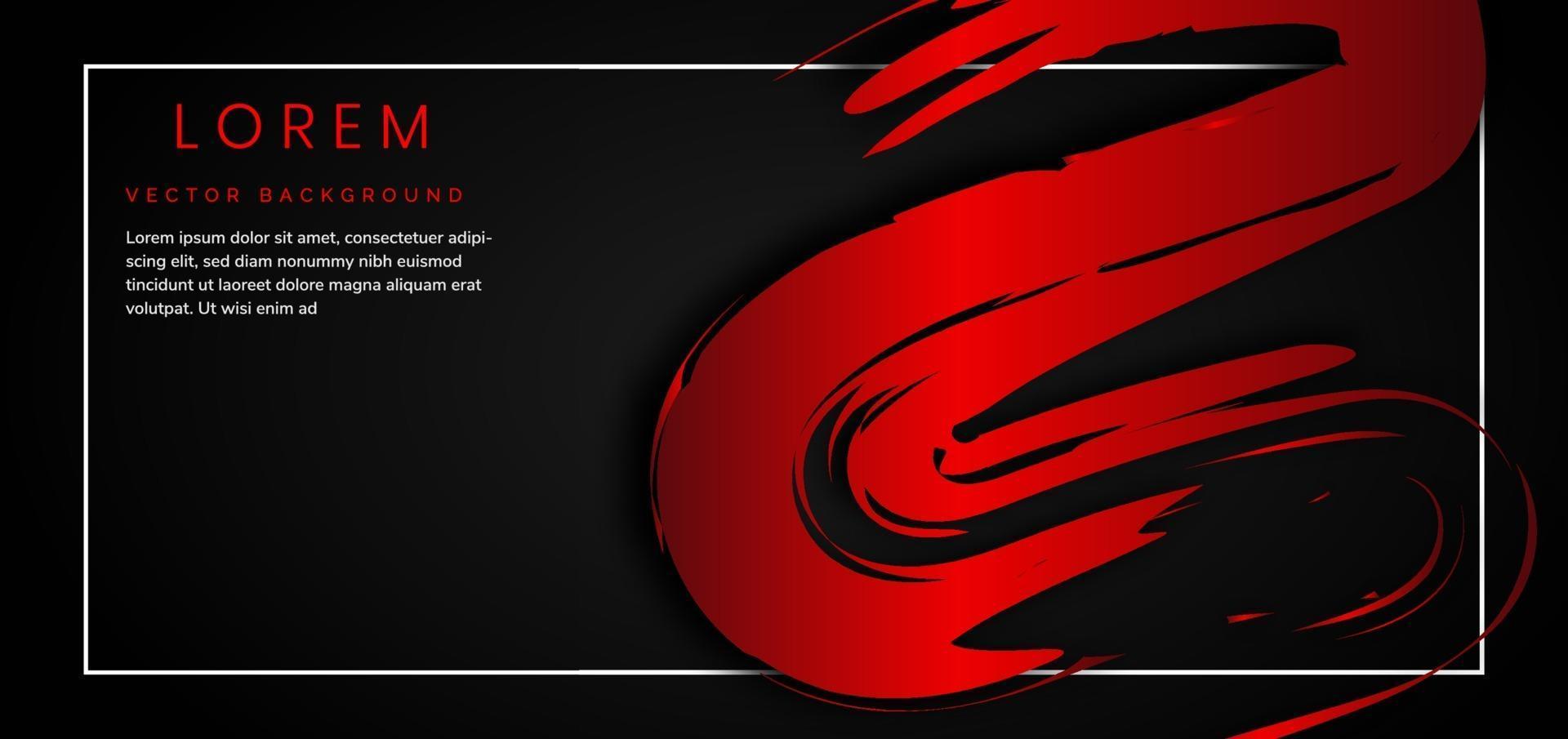 Template strokes red brush curve shape on black background with space for text. vector