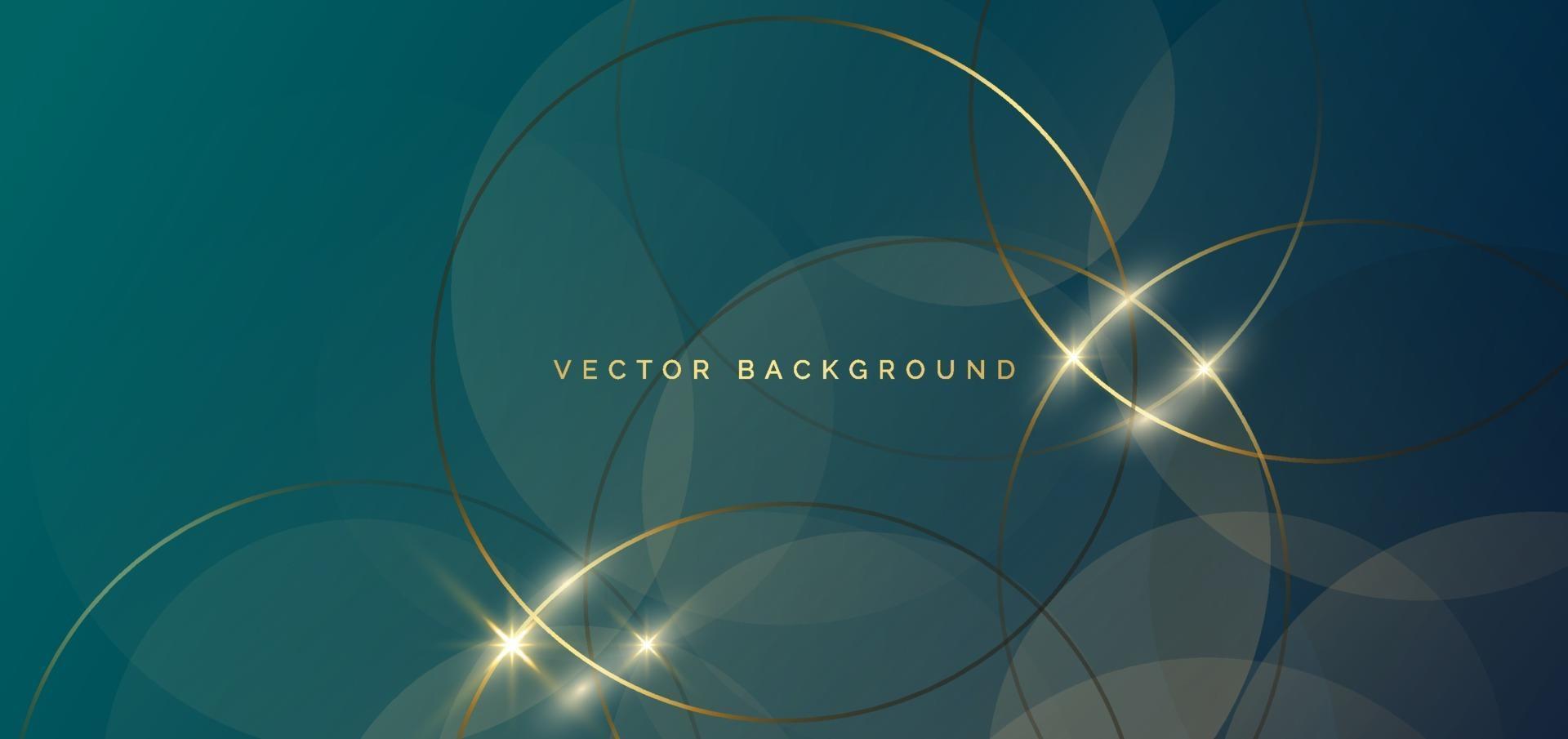 Abstract gold circles lines overlapping on green background. Luxury concept. vector