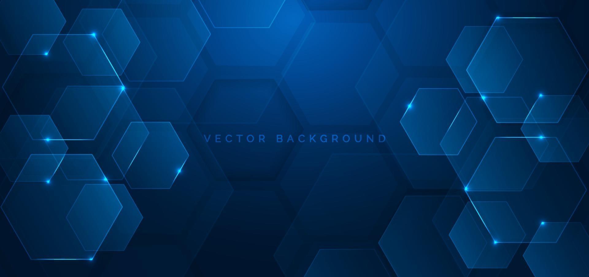 Patrón superpuesto hexagonal futurista de tecnología abstracta con efecto de luz azul sobre fondo azul oscuro. vector