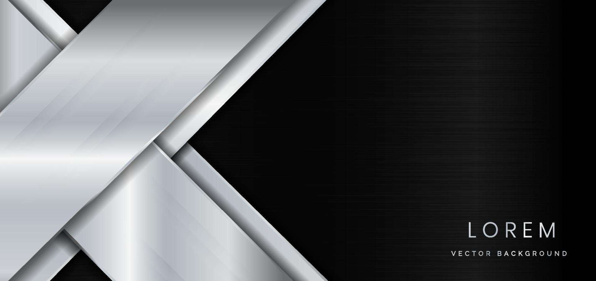 Abstract template geometric silver metal diagonal on metal black background with copy space for text. vector