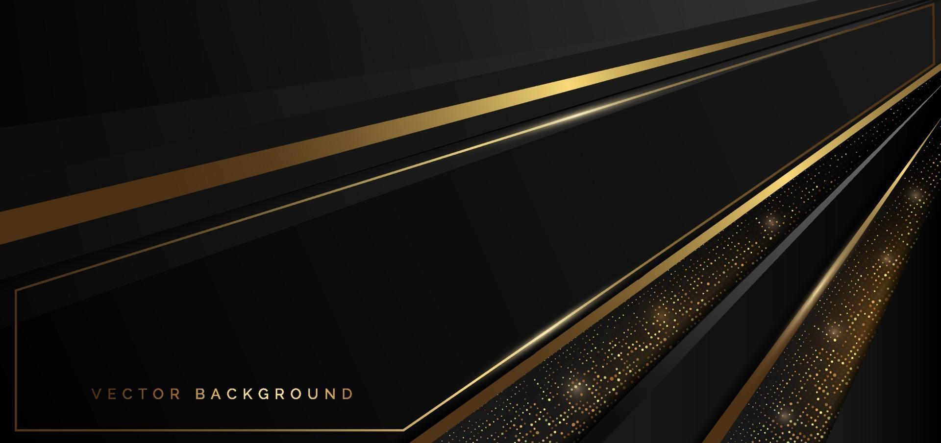 Abstract template black geometric oblique with golden line layer decoration glitter dot on dark background. Luxury style. vector