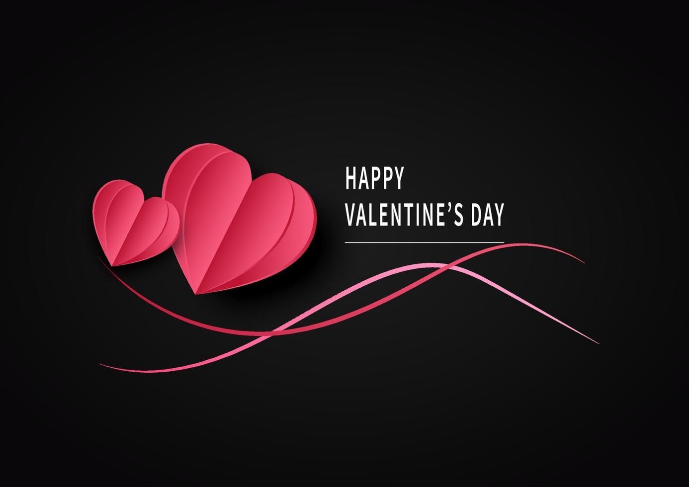 Valentine's day background. Heart paper cut pink minimalistic on black background with copy space for text. vector