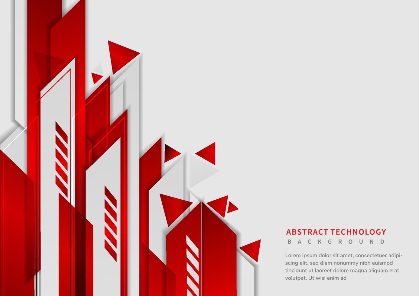 Abstract tech corporate red and grey geometric shape on white background. vector