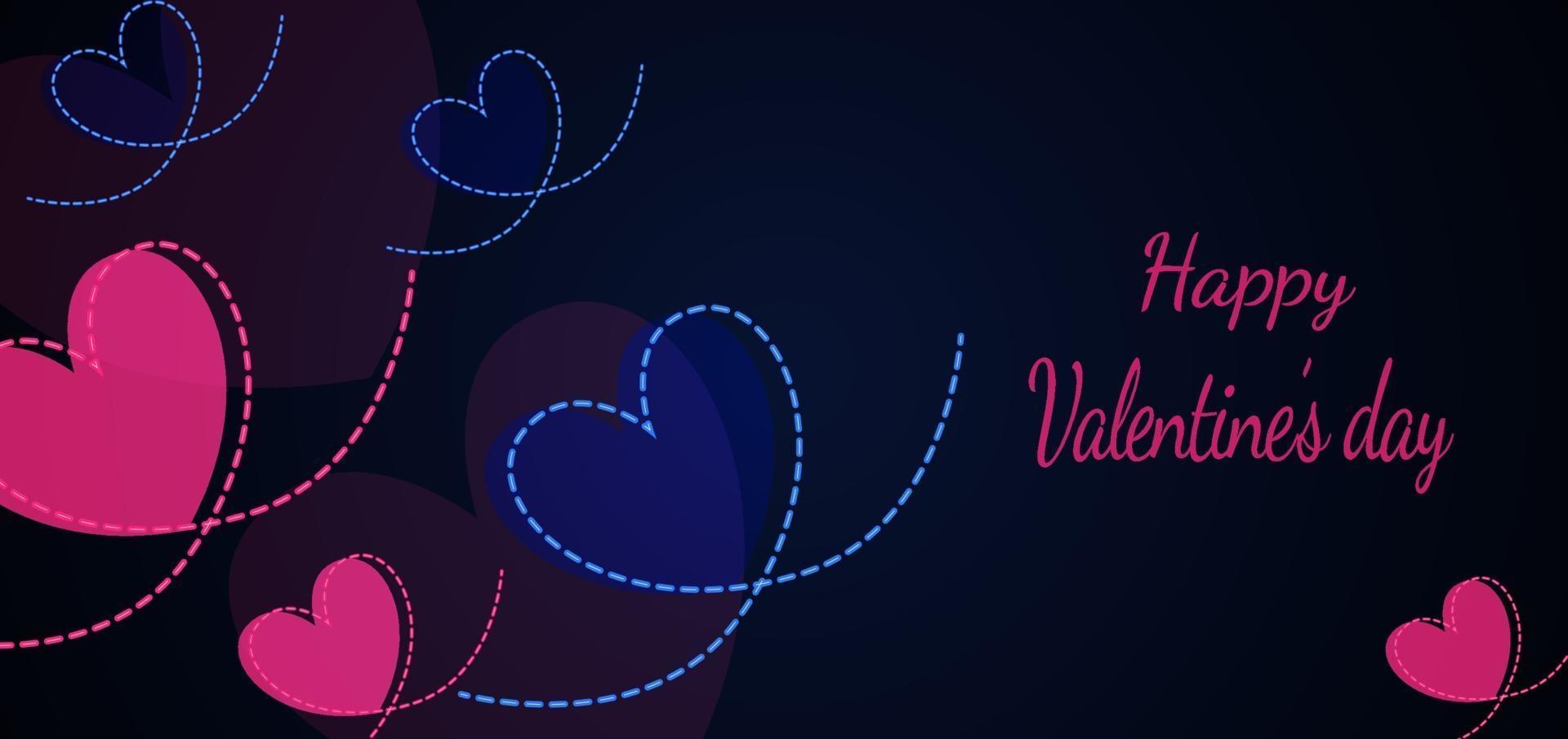 fondo del día de san valentín. corazones rosa y azul con línea de corazones sobre fondo azul oscuro con espacio para copiar texto. concepto de San Valentín. vector