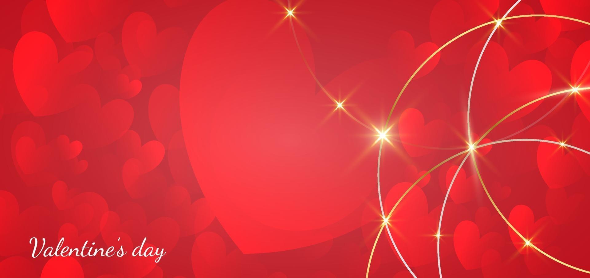 Valentine's day background. Hearts red overlapping with circle border gold and light effect. vector