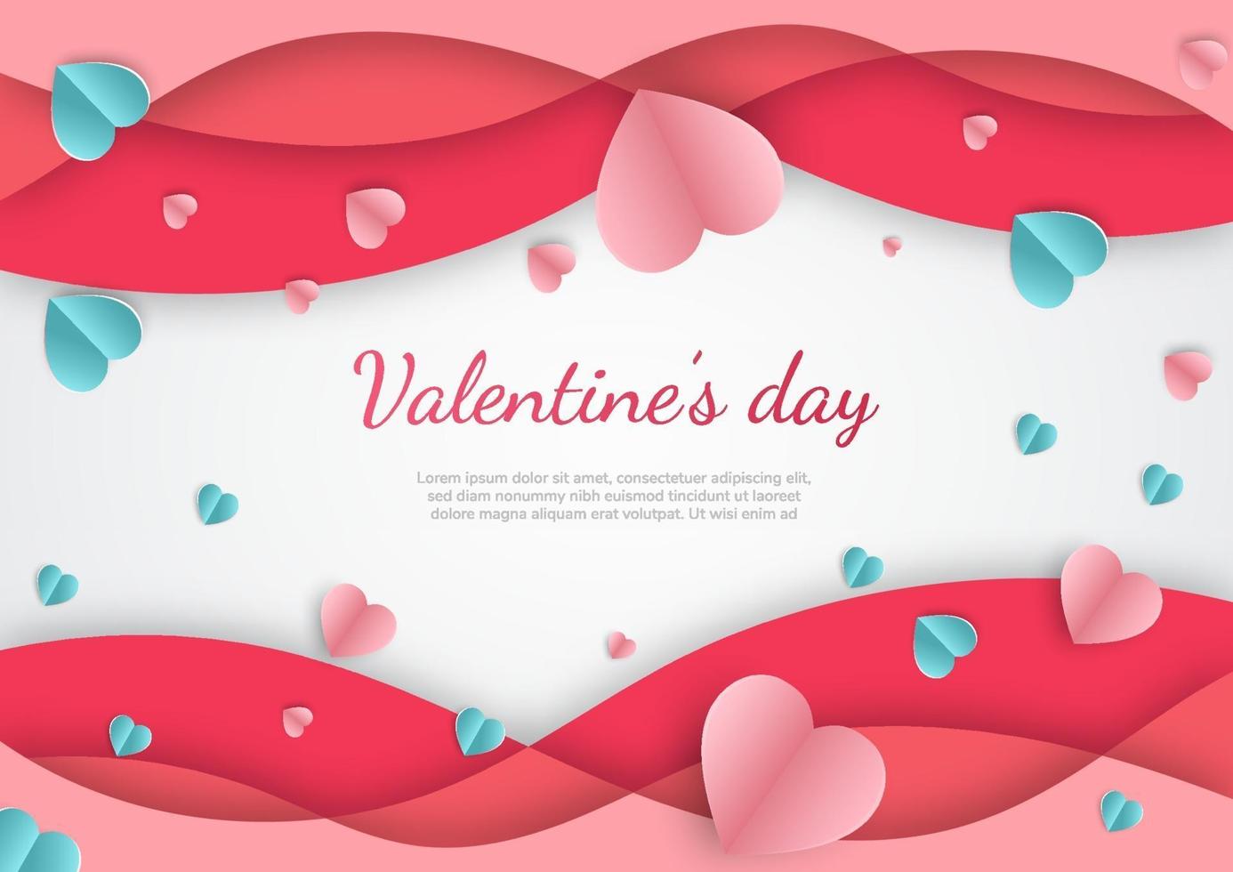 Valentine's day background. Hearts pink and blue paper cut card on white background. vector