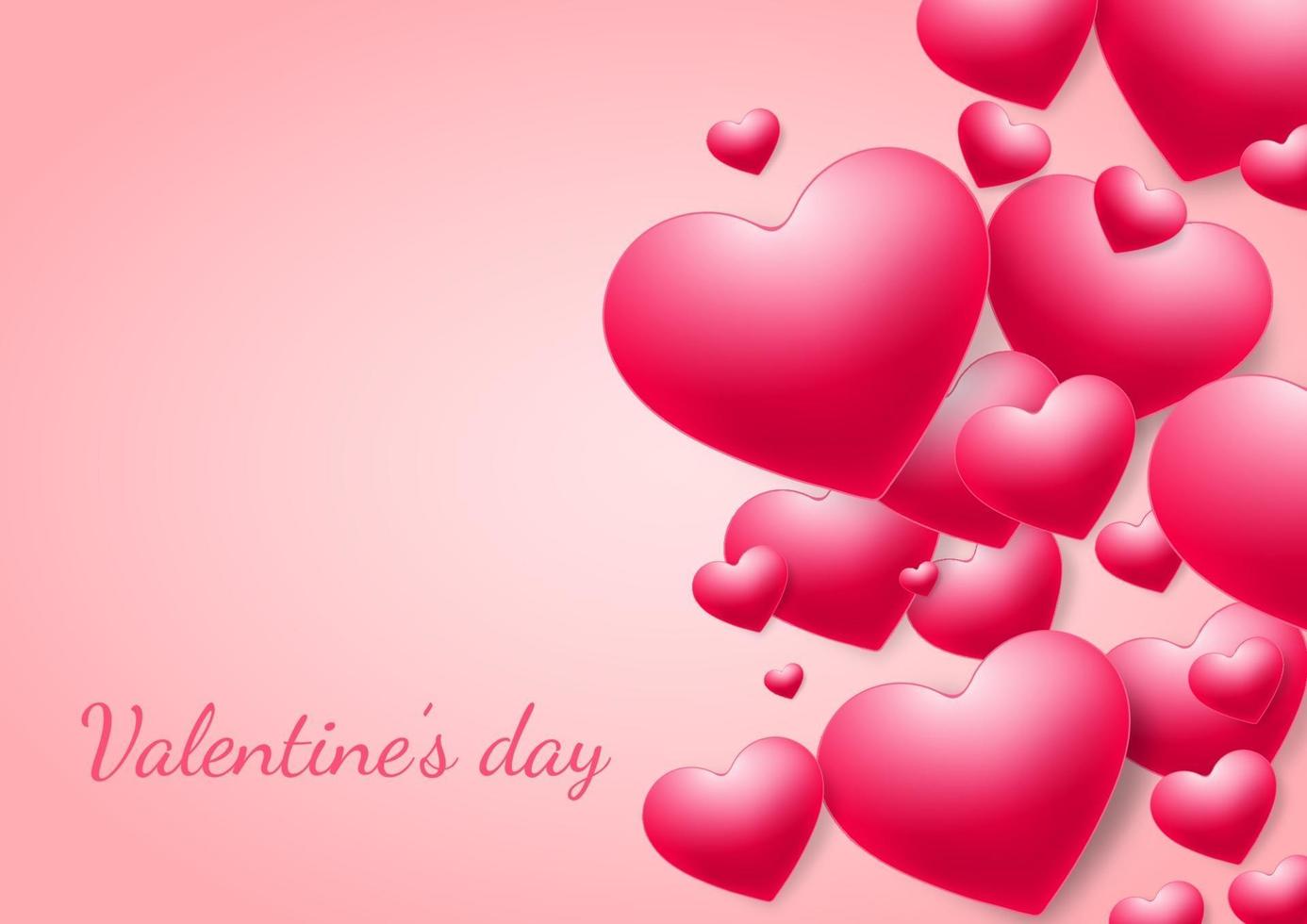 Valentine's day background. Hearts pink overlapping on pink background with space for text. vector