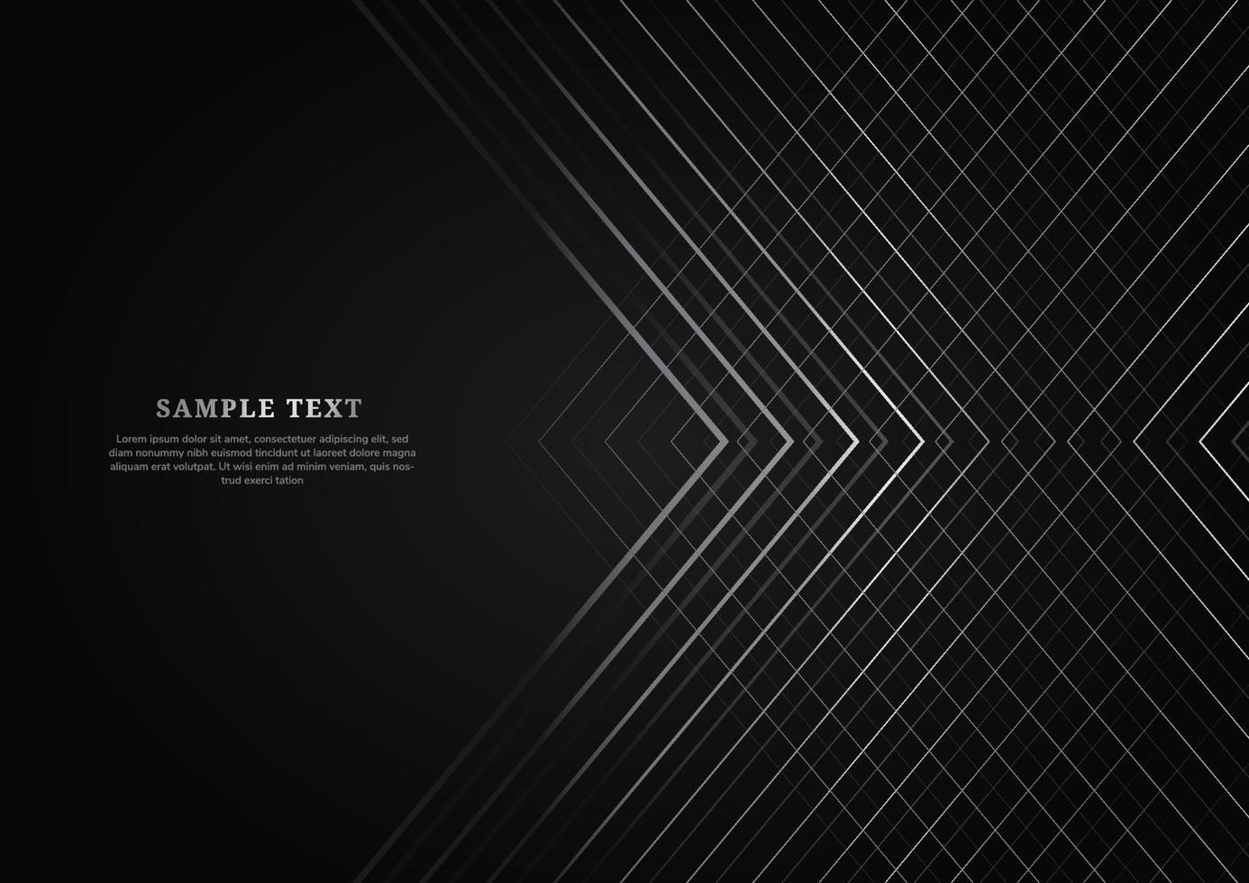 Abstract black background with silver striped lines overlapping  with copy space for text. Luxury style. vector