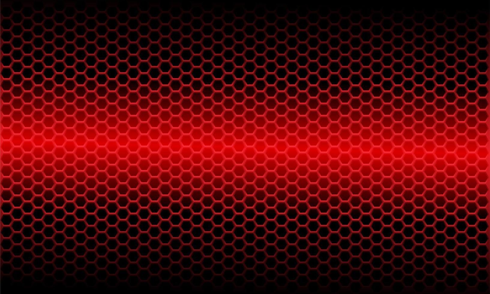 Patrón de malla hexagonal metálico de luz roja abstracta en ilustración de vector de fondo futurista moderno de diseño negro.