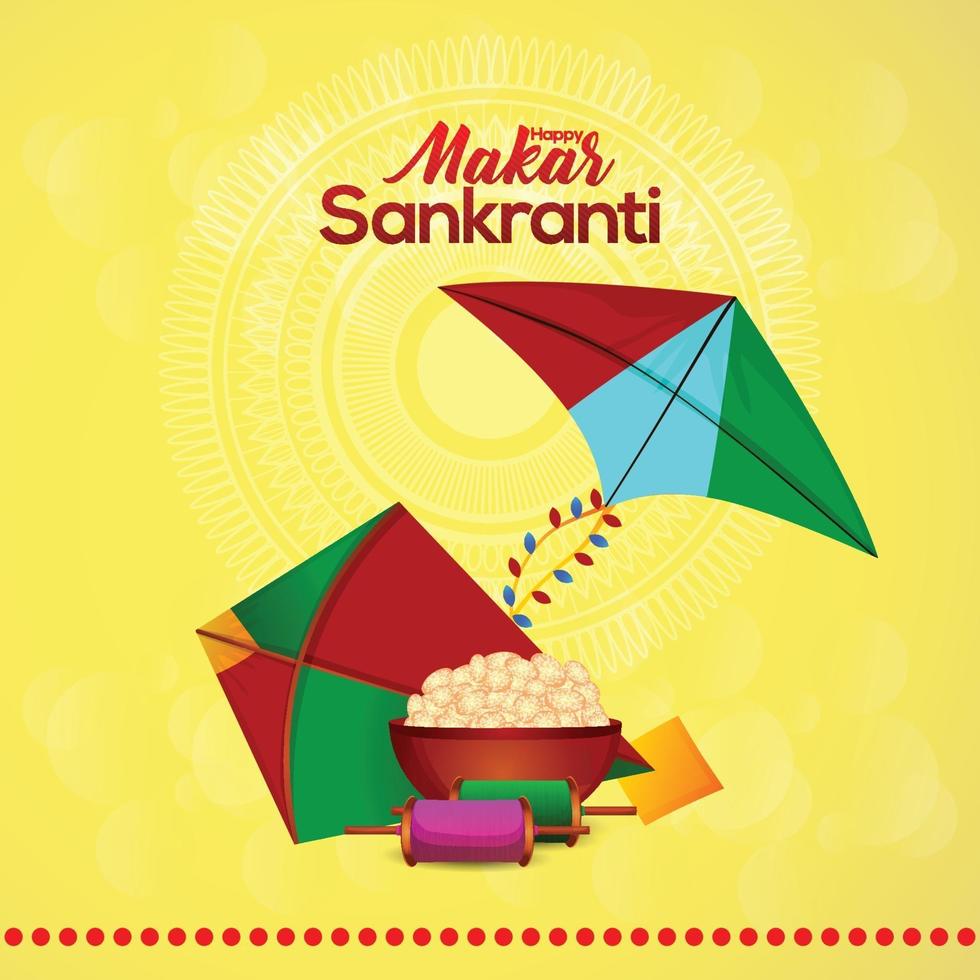 Makar sankranti colorful kites with string spool vector