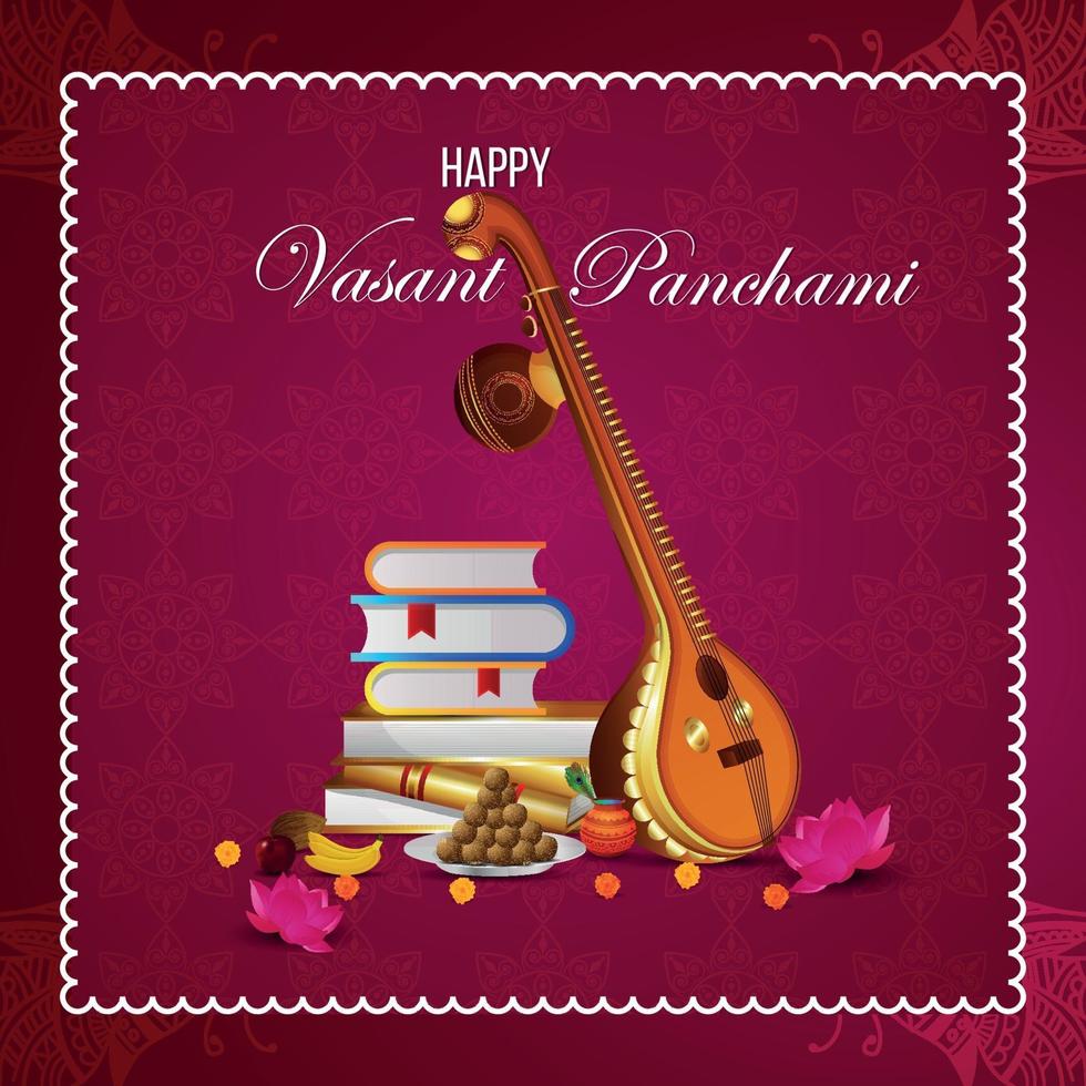 Happy vasant panchami greeting card vector
