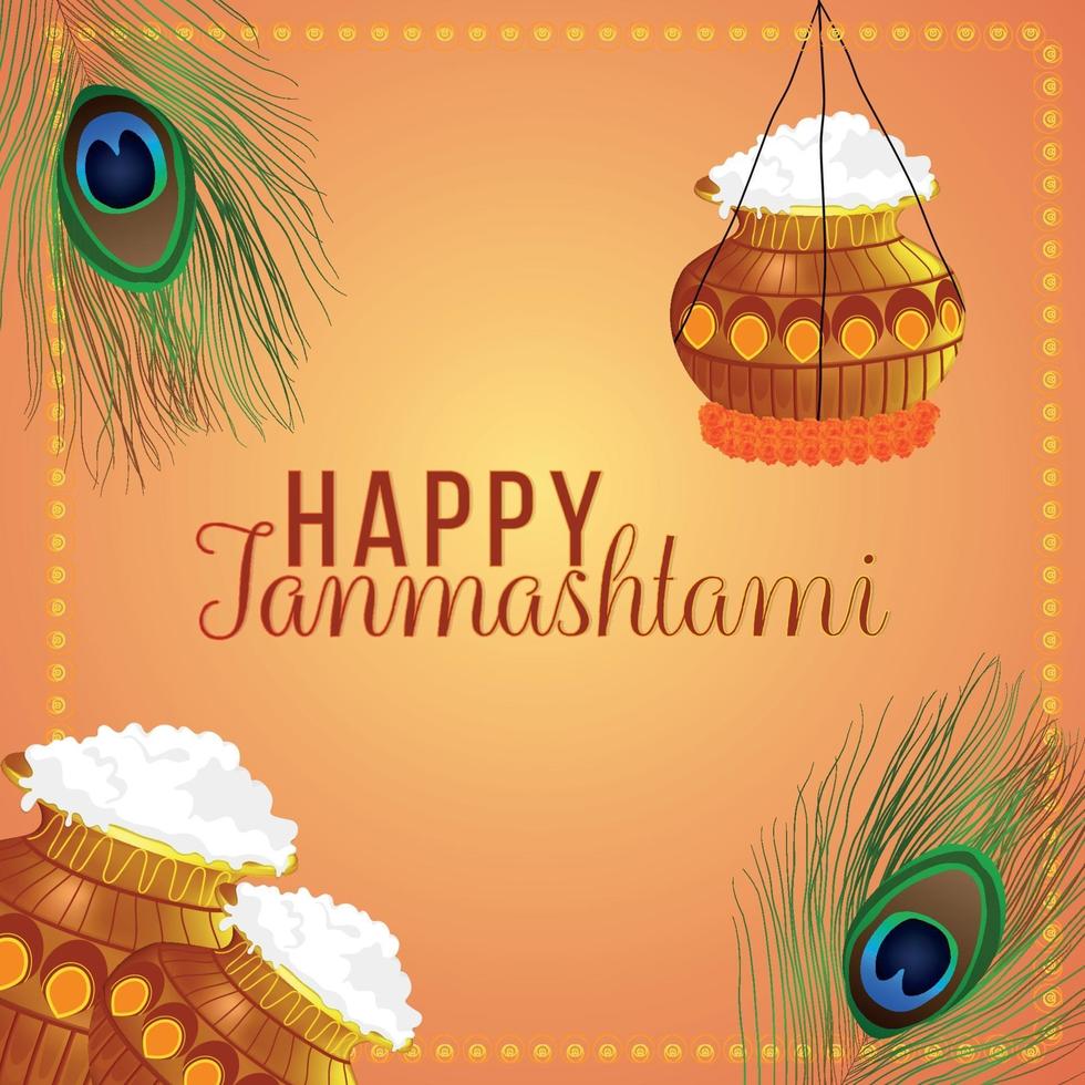 feliz janamashtami celebración tarjeta de felicitación vector