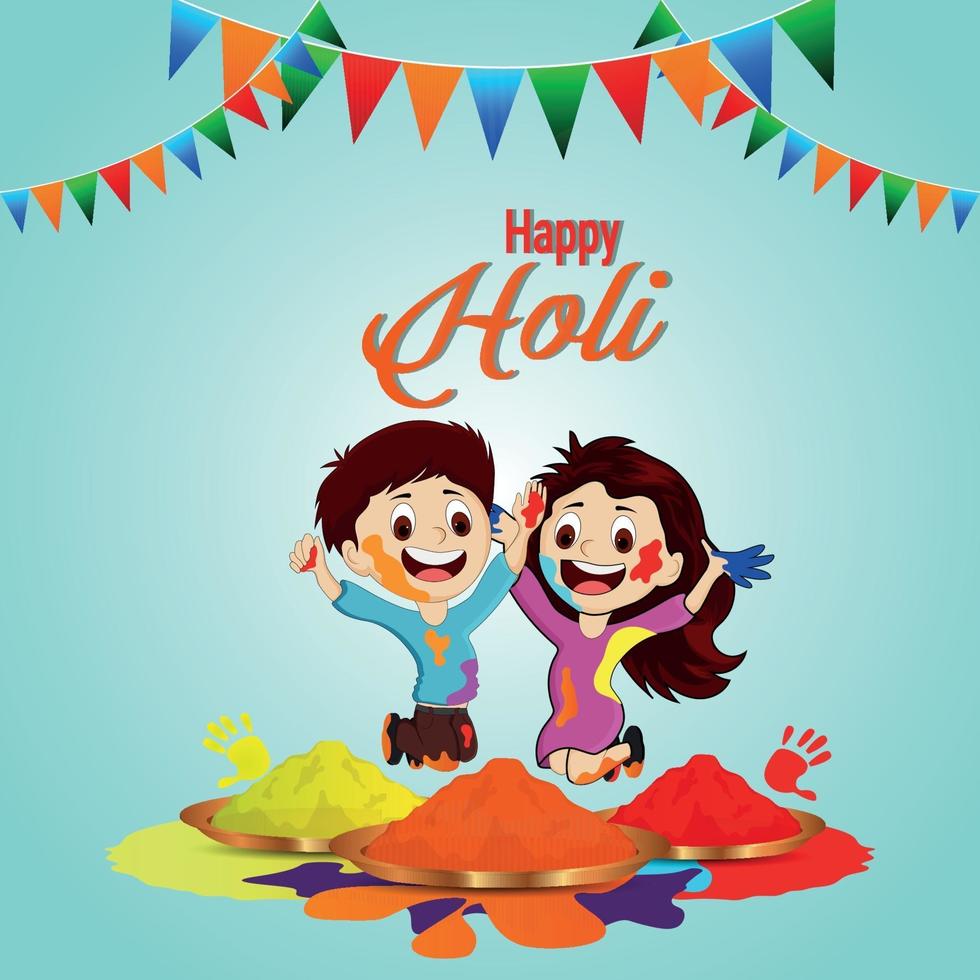 Holi indian festival celebration with color mud pot and balloon vector