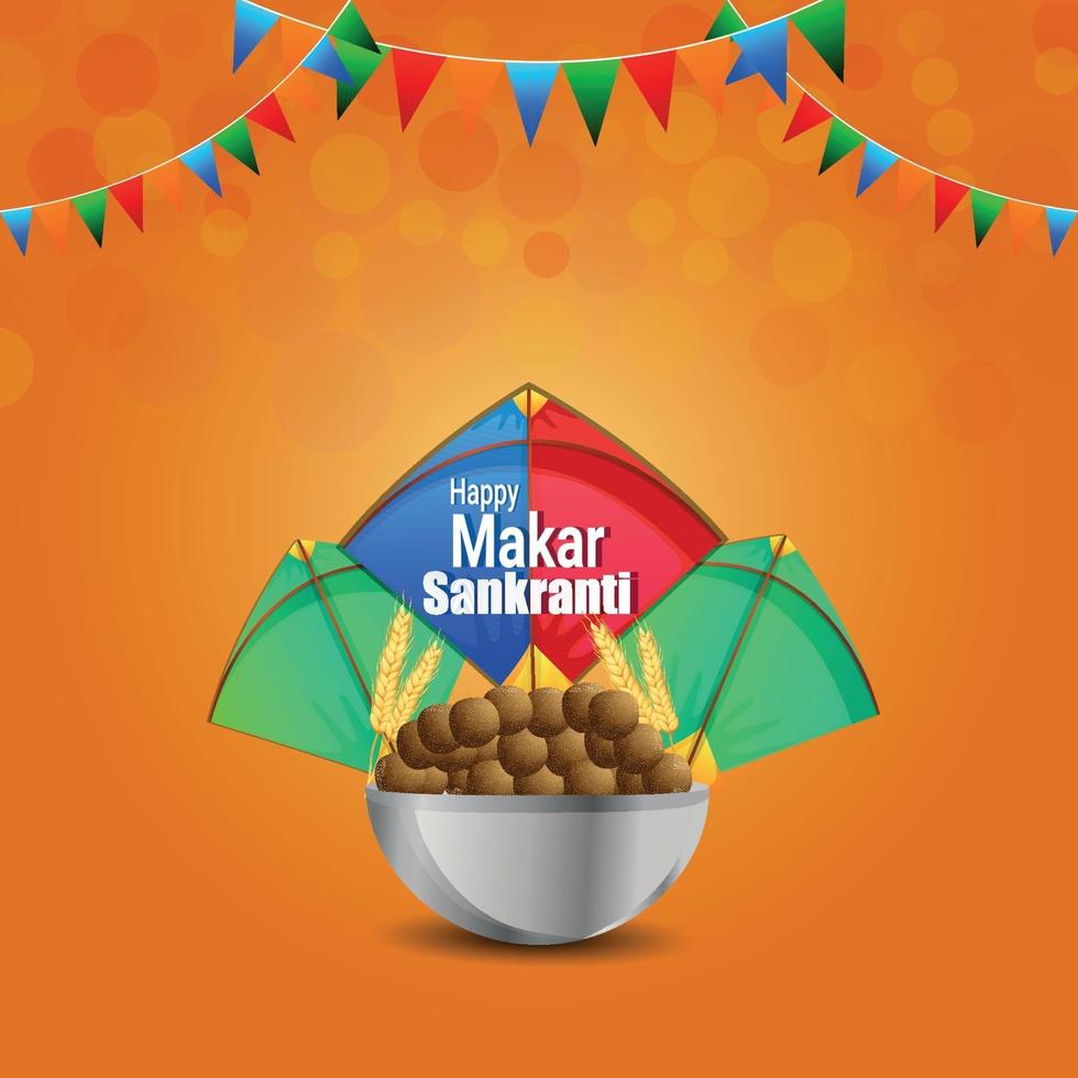 feliz makar sankranti tarjetas de felicitación vector