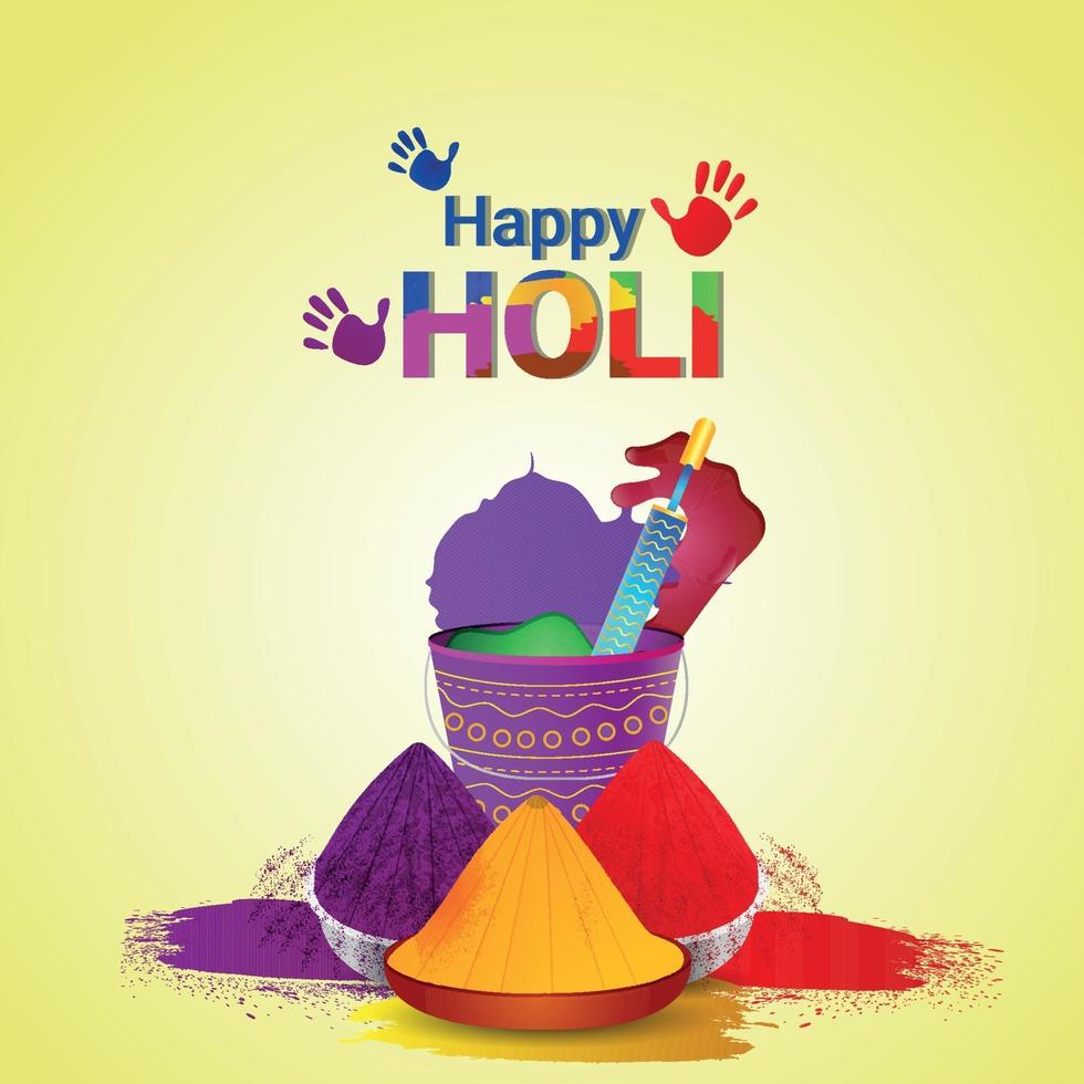 Happy holi flat with color mud pot vector